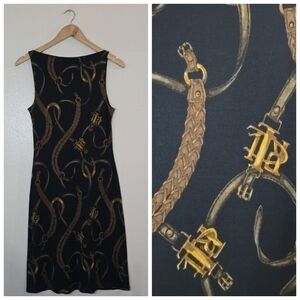 Lauren Ralph Lauren Silk Dress Womens XS Black Equestrian Horse Chain Polo Logo